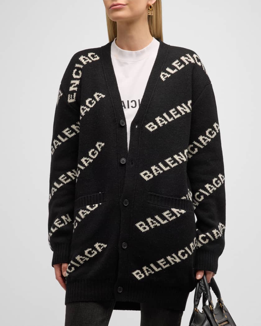 Balenciaga Button-Down Logo Knit Cardigan | Neiman Marcus