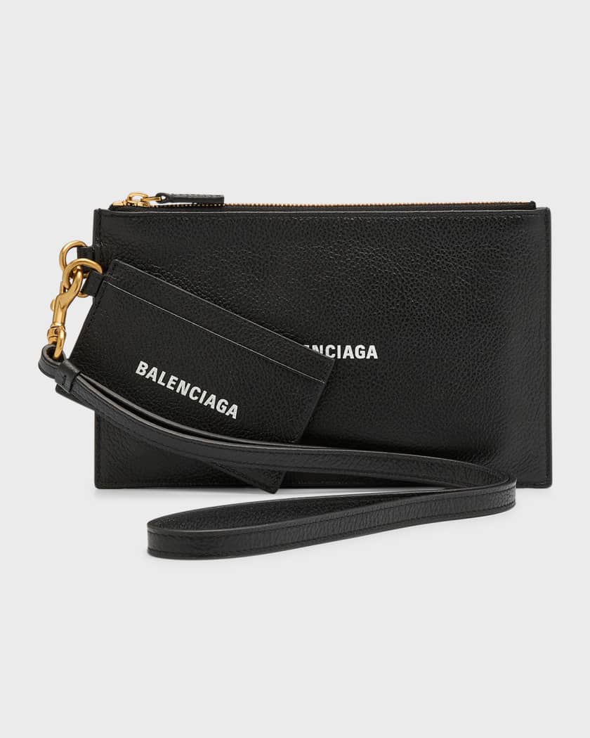 Balenciaga Black Leather Logo Zip Card Holder Balenciaga