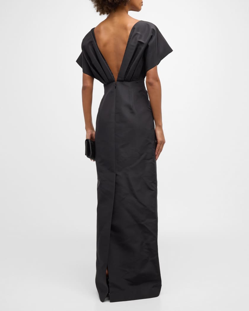 Silk Column Gown with Fan Bodice