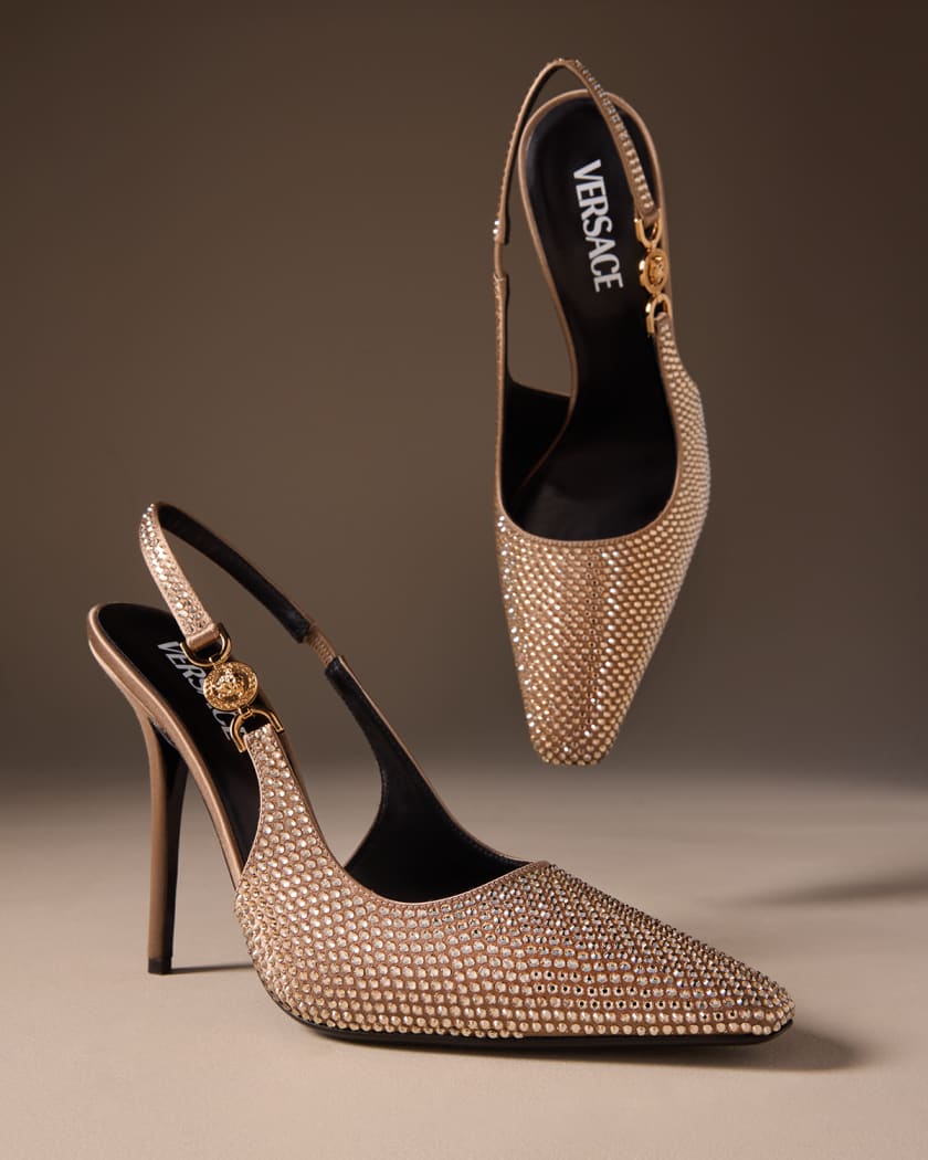 VERSACE Embellished patent-leather slingback pumps