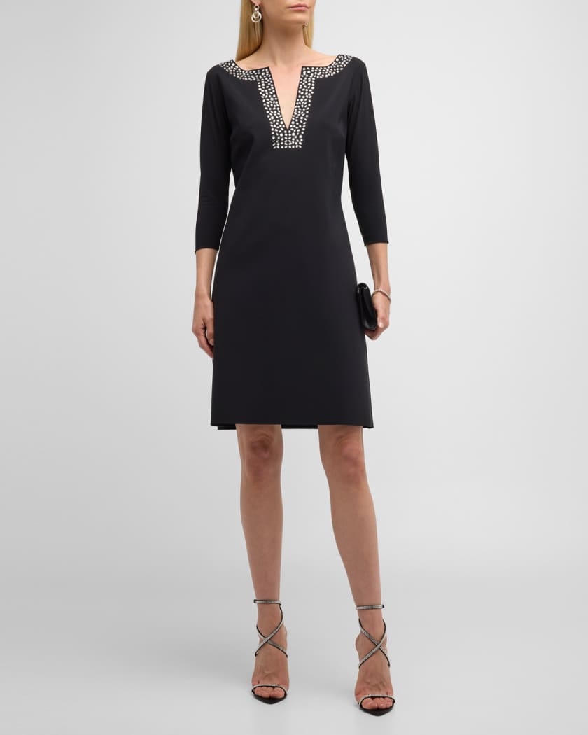 Chiara Boni La Petite Robe Crystal-Embellished 3/4-Sleeve Cocktail Dress | Neiman  Marcus