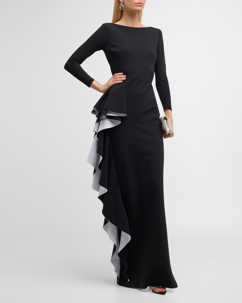 Chiara Boni La Petite Robe Florien 3/4-Sleeve Jersey Faux-Wrap Dress, Black, Women's, 12