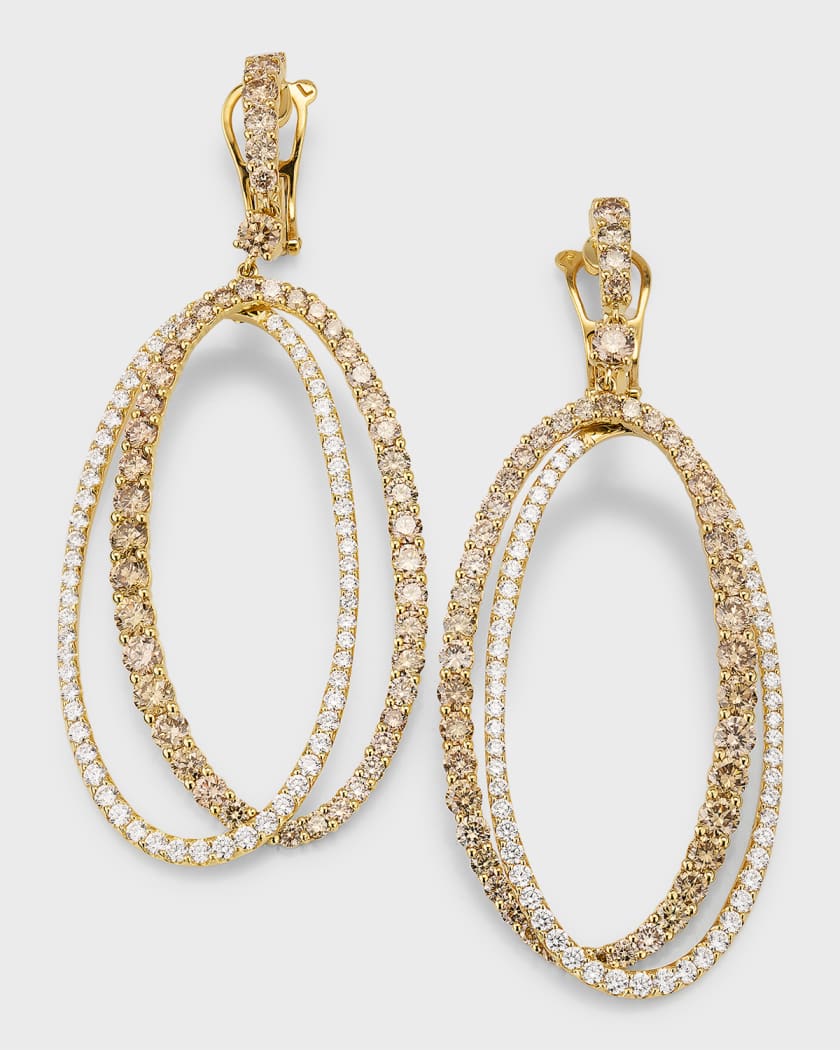 Etho Maria 18K Yellow Gold Double Oval Drop Earrings with Brown