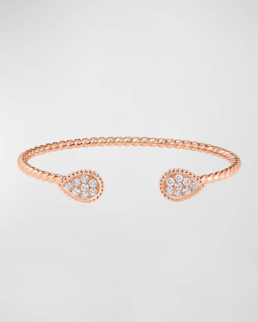 Boucheron Pink Gold Serpent Boheme 2 Small Diamond Motif Open Bracelet, Size 16, Bracelets Diamond Bracelets