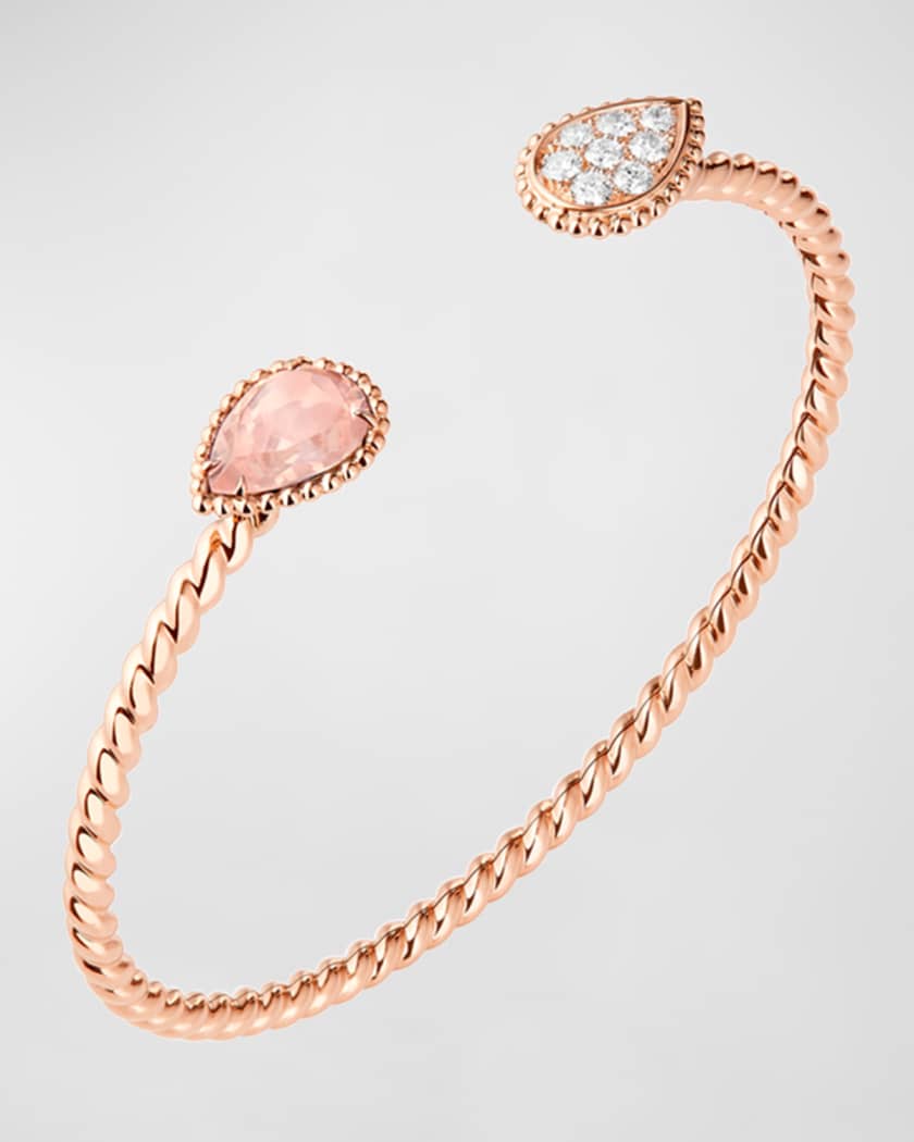 Pink Gold Serpent Boheme 2 Small Motif Pink Quartz and Diamond Open  Bracelet, Size 16cm