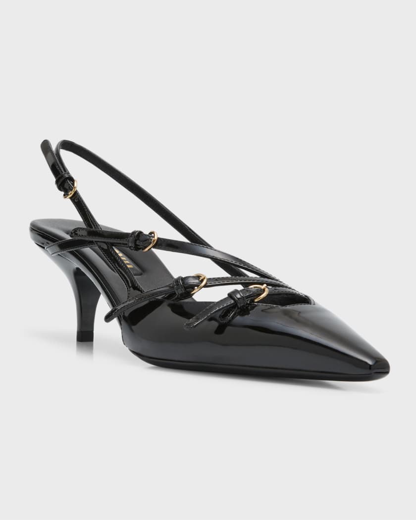 Patent Buckle-Trio Slingback Pumps