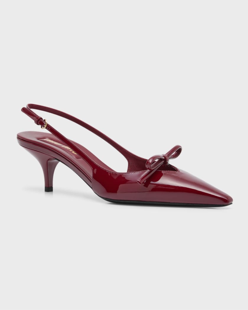 Miu Miu Patent Bow Kitten-Heel Slingback Pumps - Bergdorf Goodman