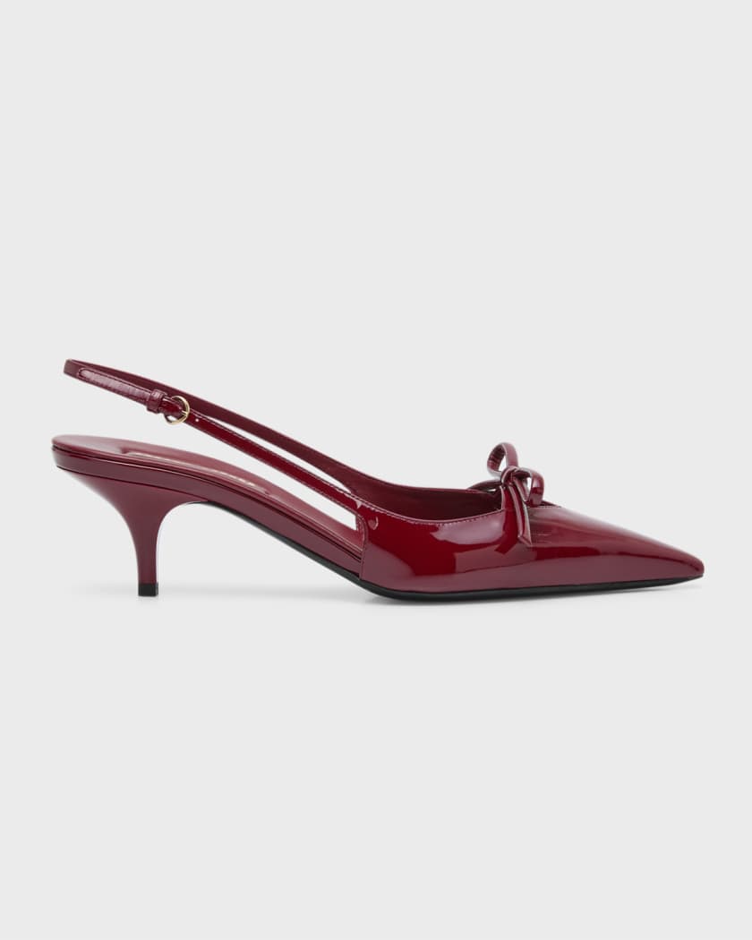 MIU MIU Bow-embellished patent-leather pumps  Red high heel pumps, Patent  leather pumps, Red bow heels