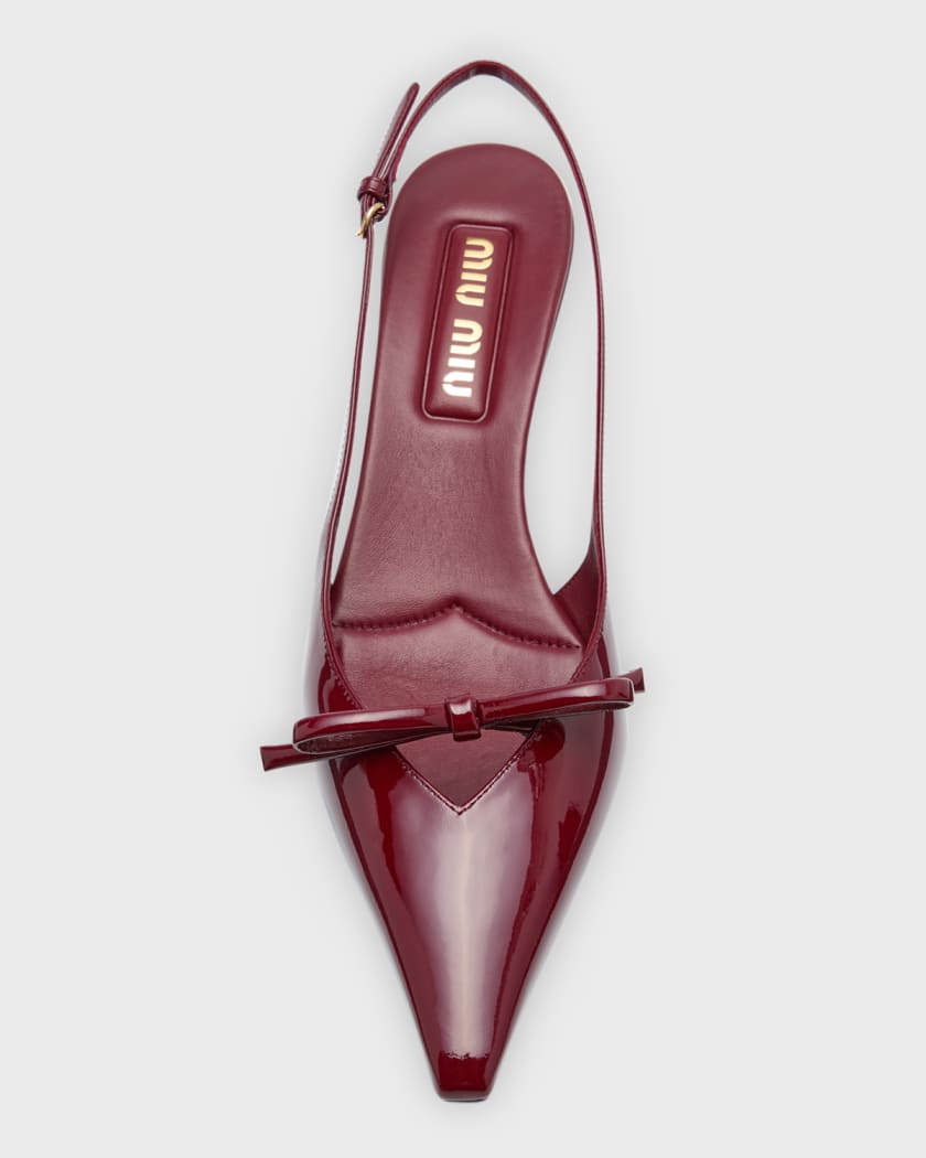 MIU MIU Bow-embellished patent-leather pumps  Red high heel pumps, Patent  leather pumps, Red bow heels