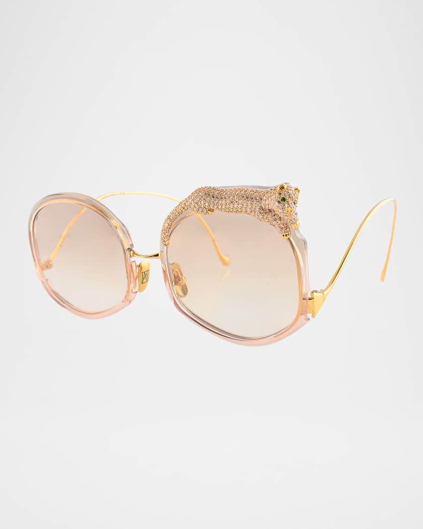 Rose Et Le Reve Sun Round Crystal-Embellished Leopard Sunglasses