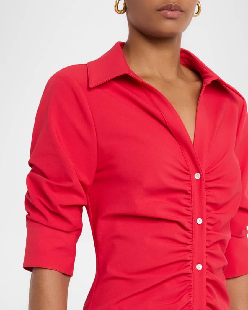 Elina Ruched Button-Front Mini Dress