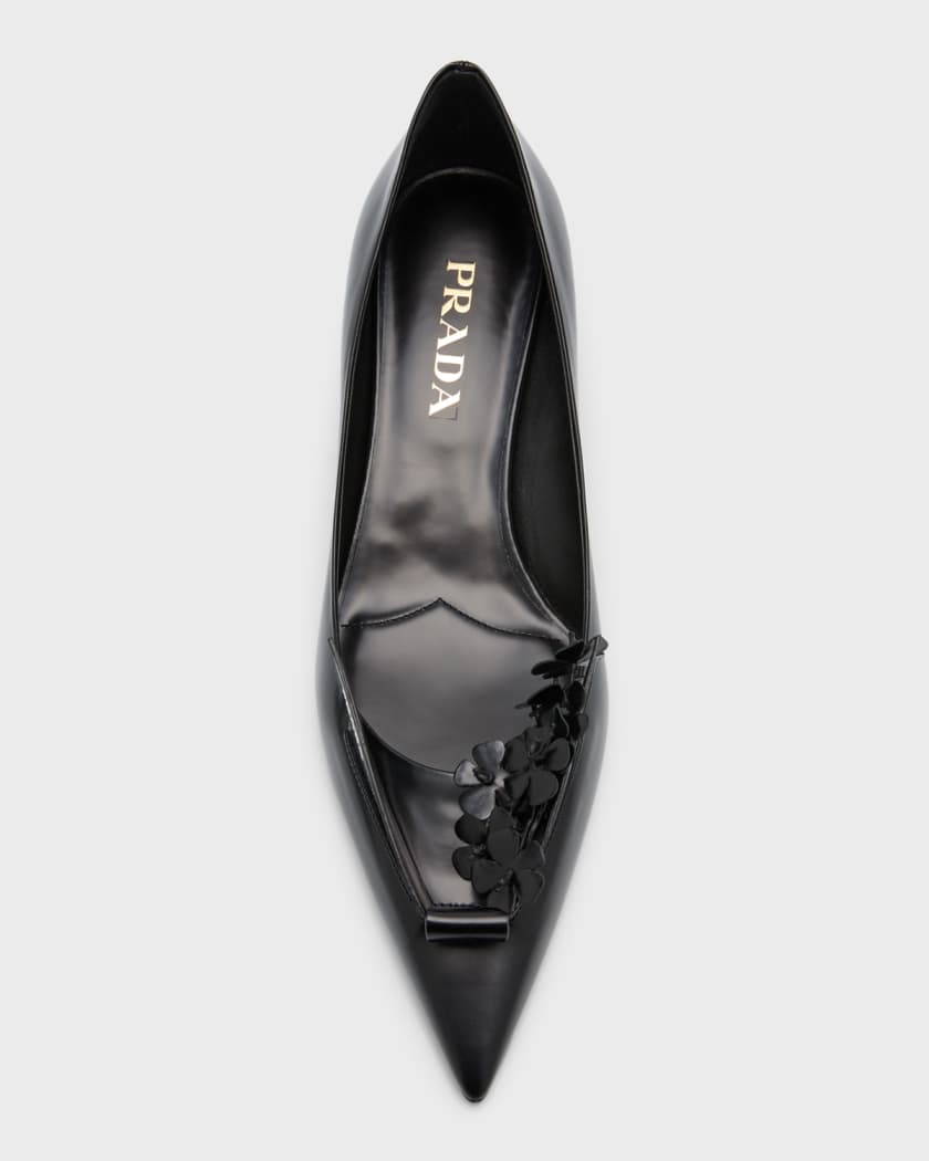 Prada Bouquet Leather Kitten-Heel Pumps