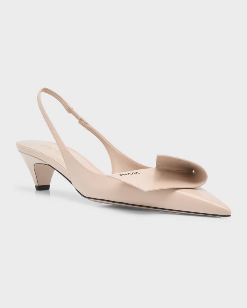 Leather Folded Strap Slingback Pumps