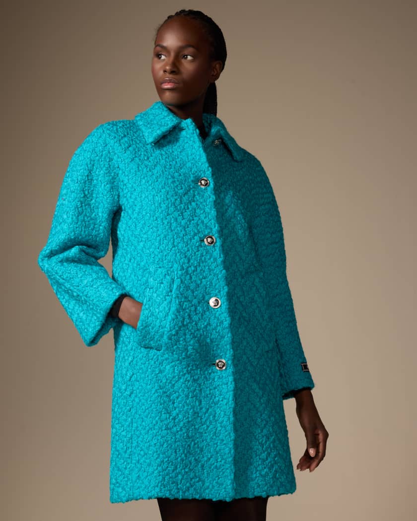 Versace Rounded Wool Boucle Coat Neiman Marcus