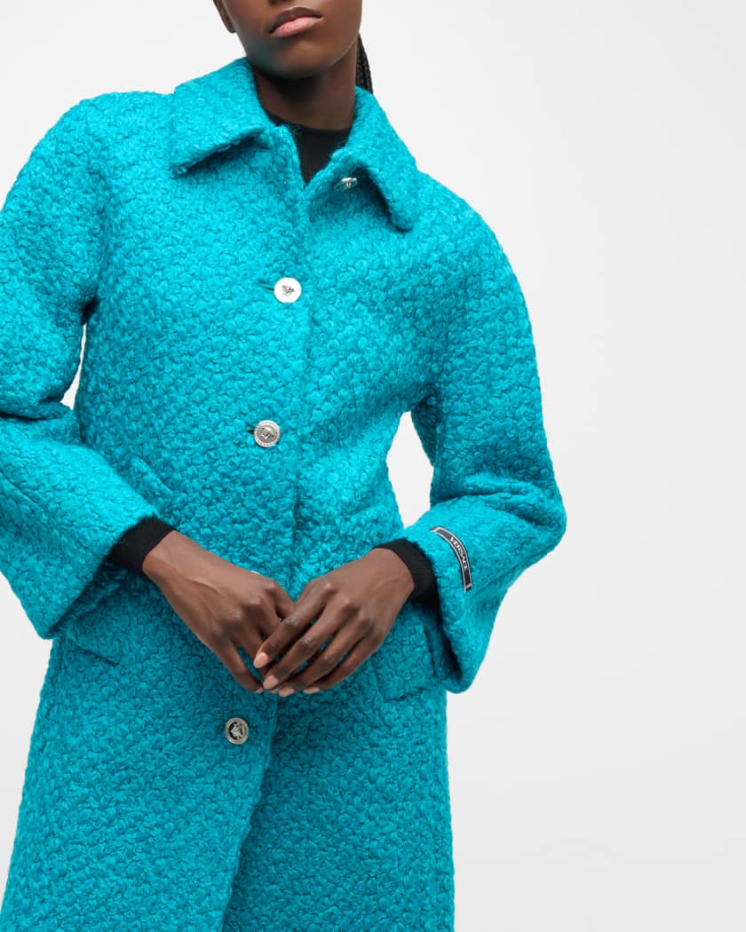 Teal boucle coat hot sale