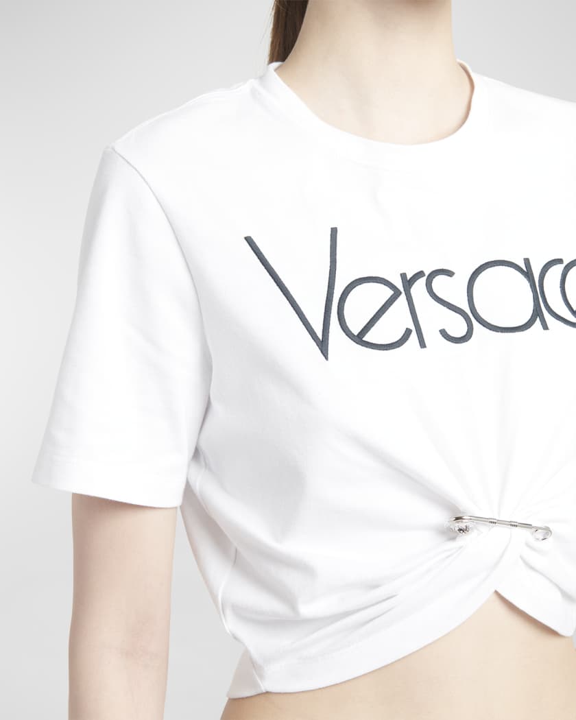 Versace Women's Safety Pin Logo Cropped T-Shirt