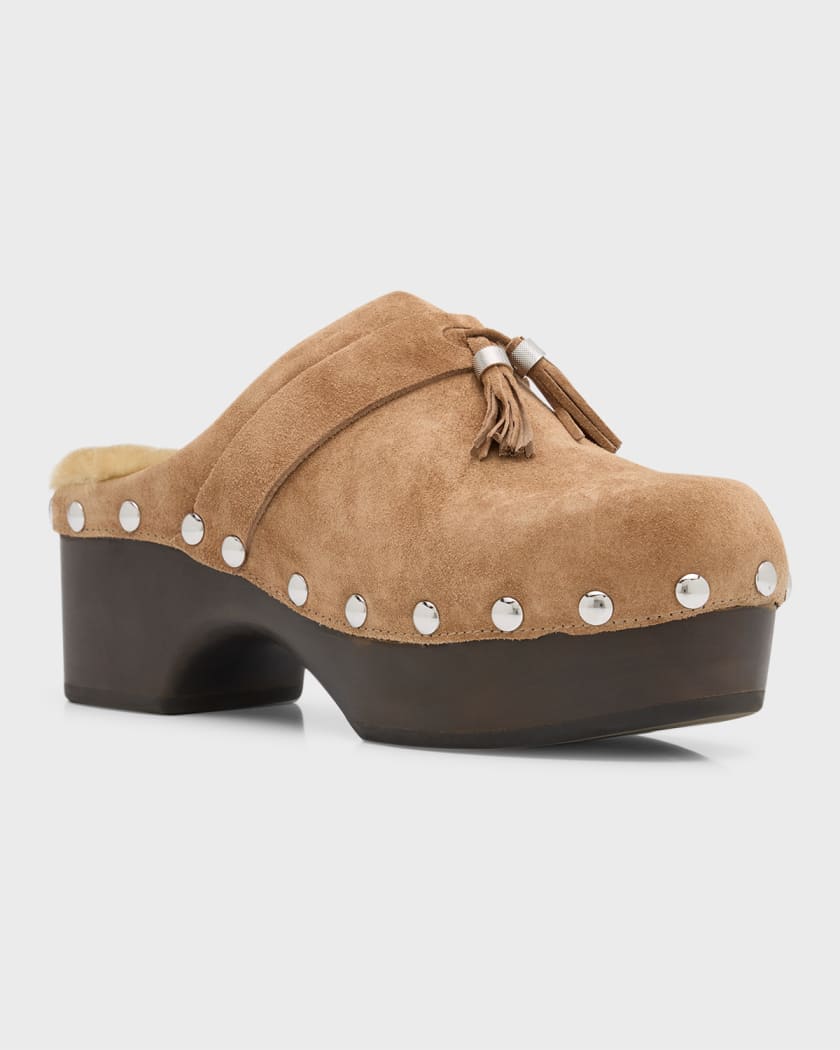 Rag Bone Johannes Suede Shearling Tassel Clogs Neiman Marcus