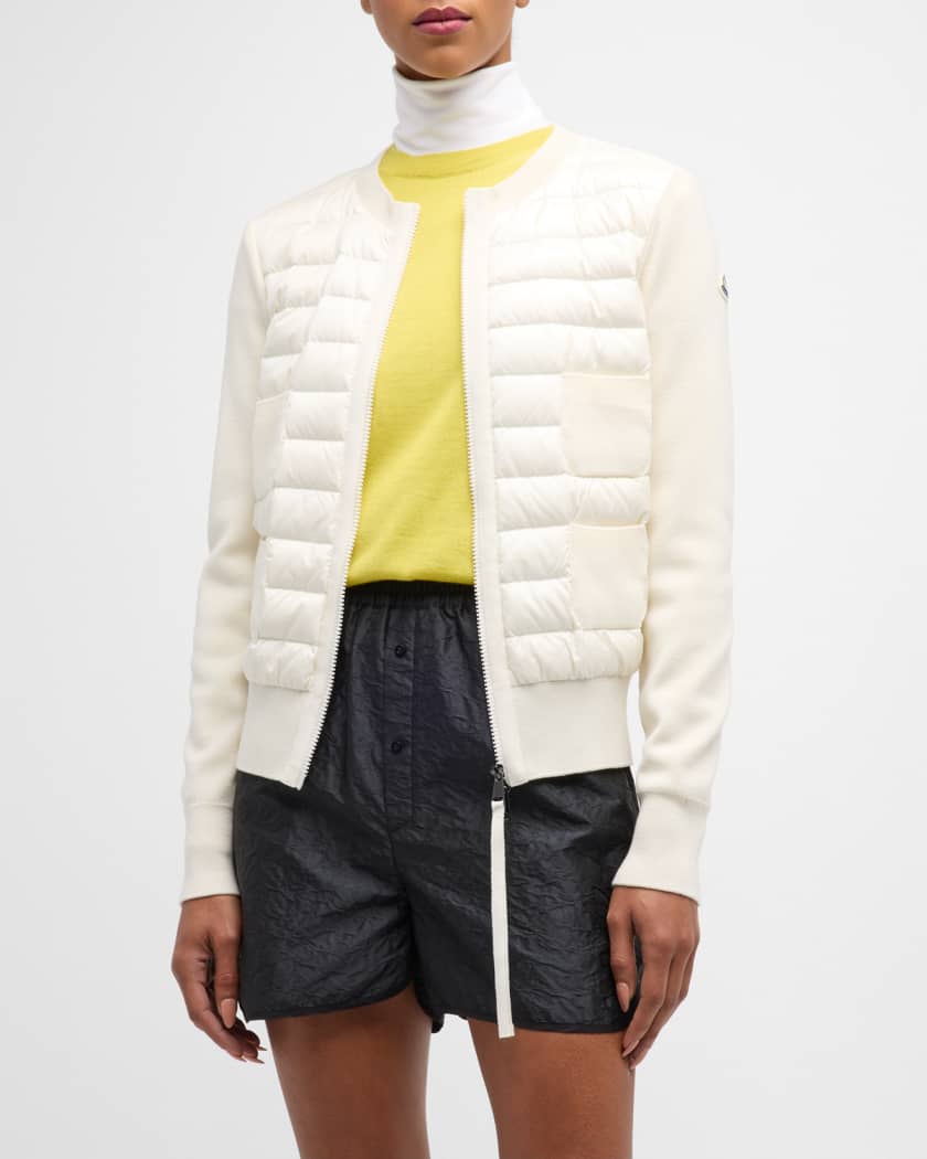 Zip-Up Wool Cardigan with Puffer Front
