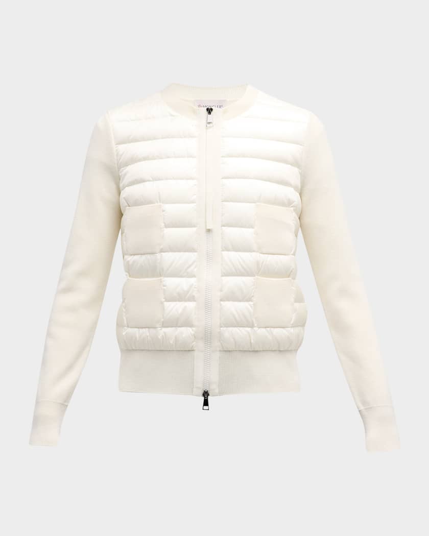 Zip-Up Wool Cardigan with Puffer Front