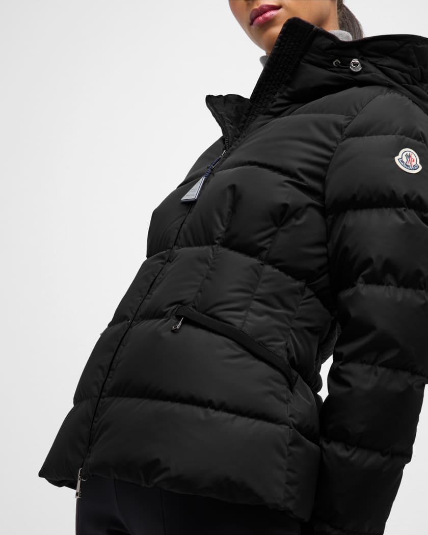 Puffer jacket with fur hood and belt best sale