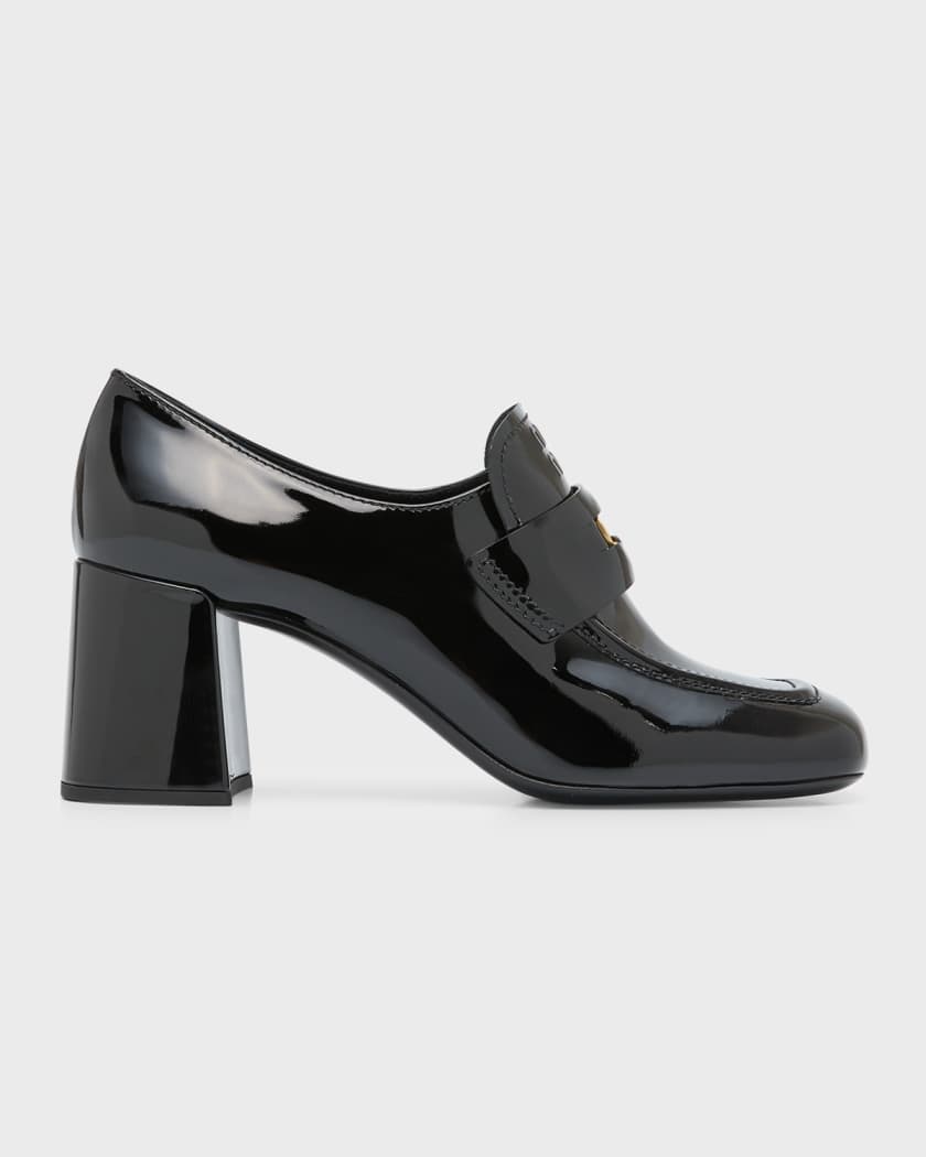 Miu Miu Black Patent Leather Block Heel Pumps