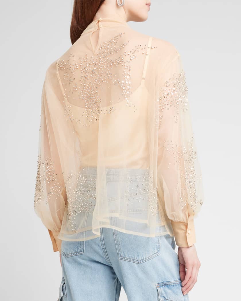 Square Embroidery on Tulle Blouson Jacket