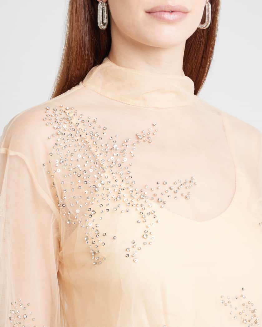 Square Embroidery on Tulle Blouson Jacket