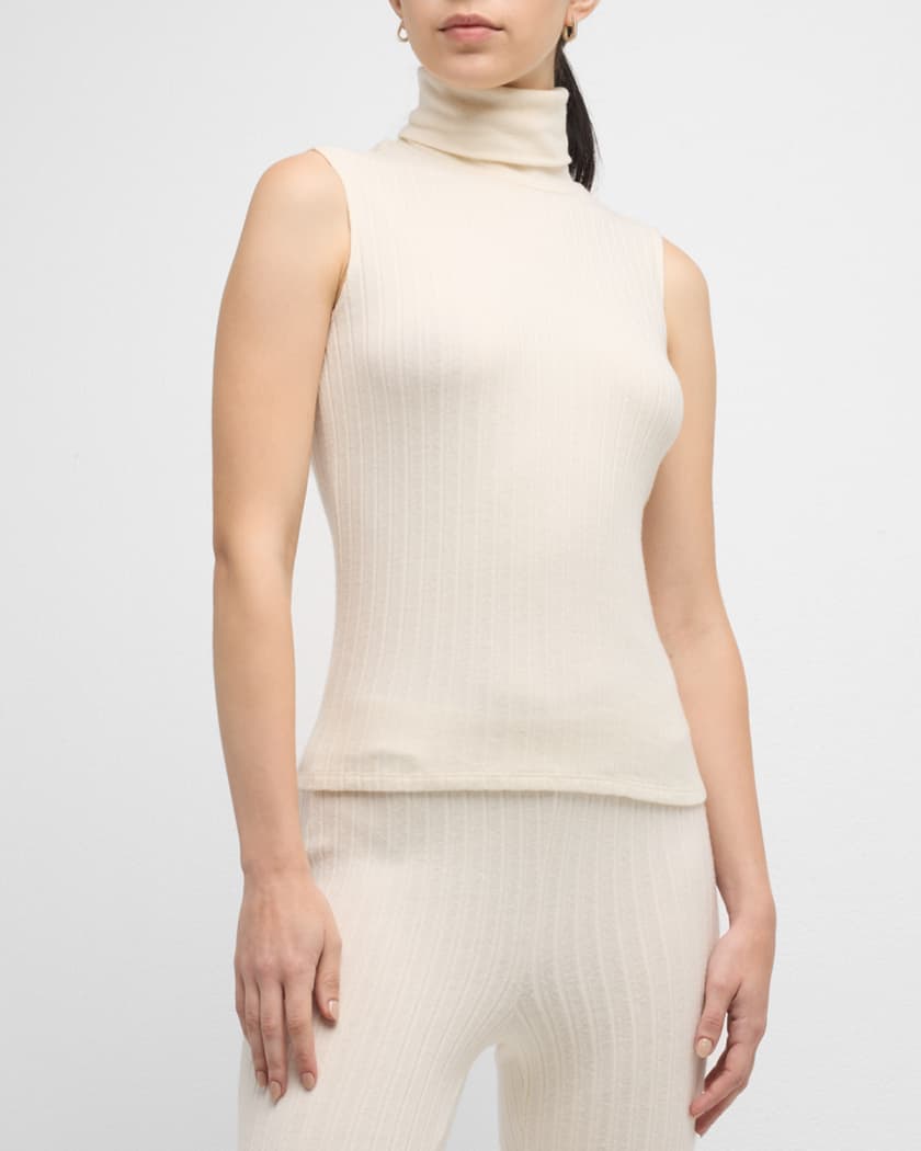 White ribbed sleeveless turtleneck clearance