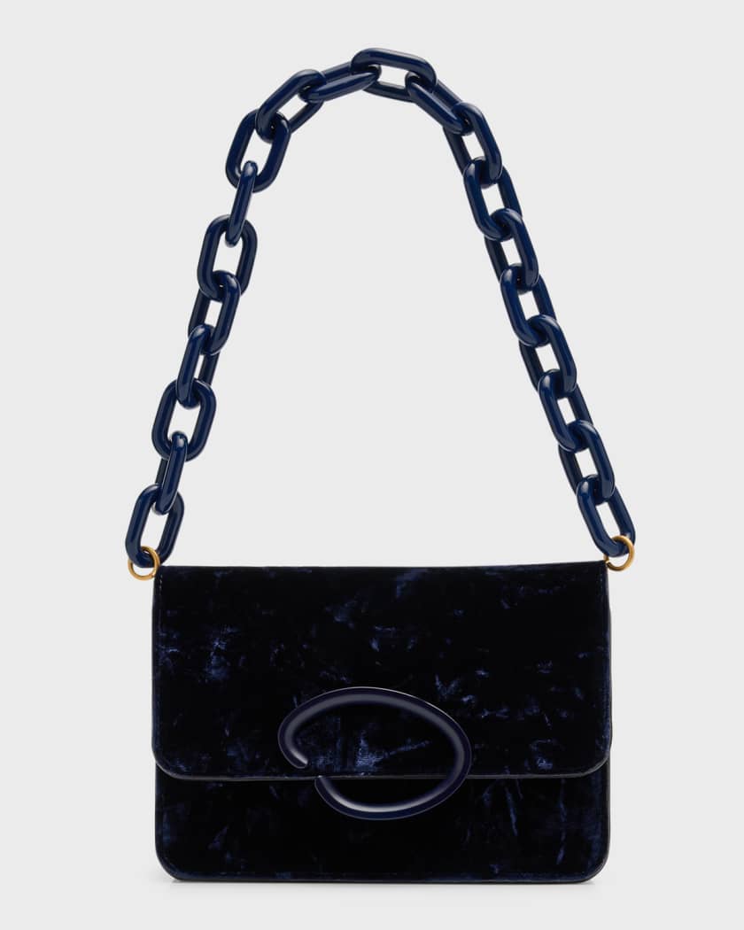 Oscar de La Renta O Pochette Suede Chain Crossbody Bag, Blue, Women's, Handbags & Purses Crossbody Bags & Camera Bags