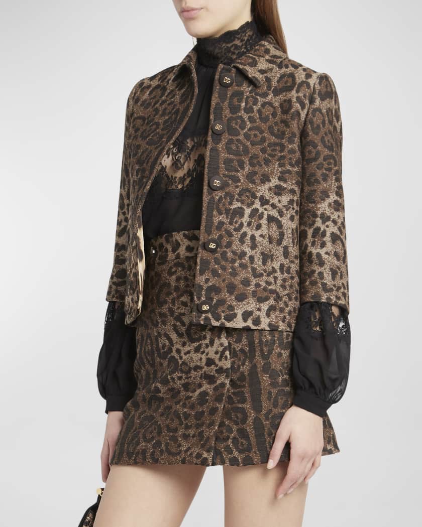Single-breasted double crepe jacket with leopard print in Animal Print for