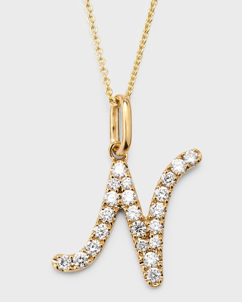 14K Gold Diamond Initial Necklace 14K White Gold / 14 Inches