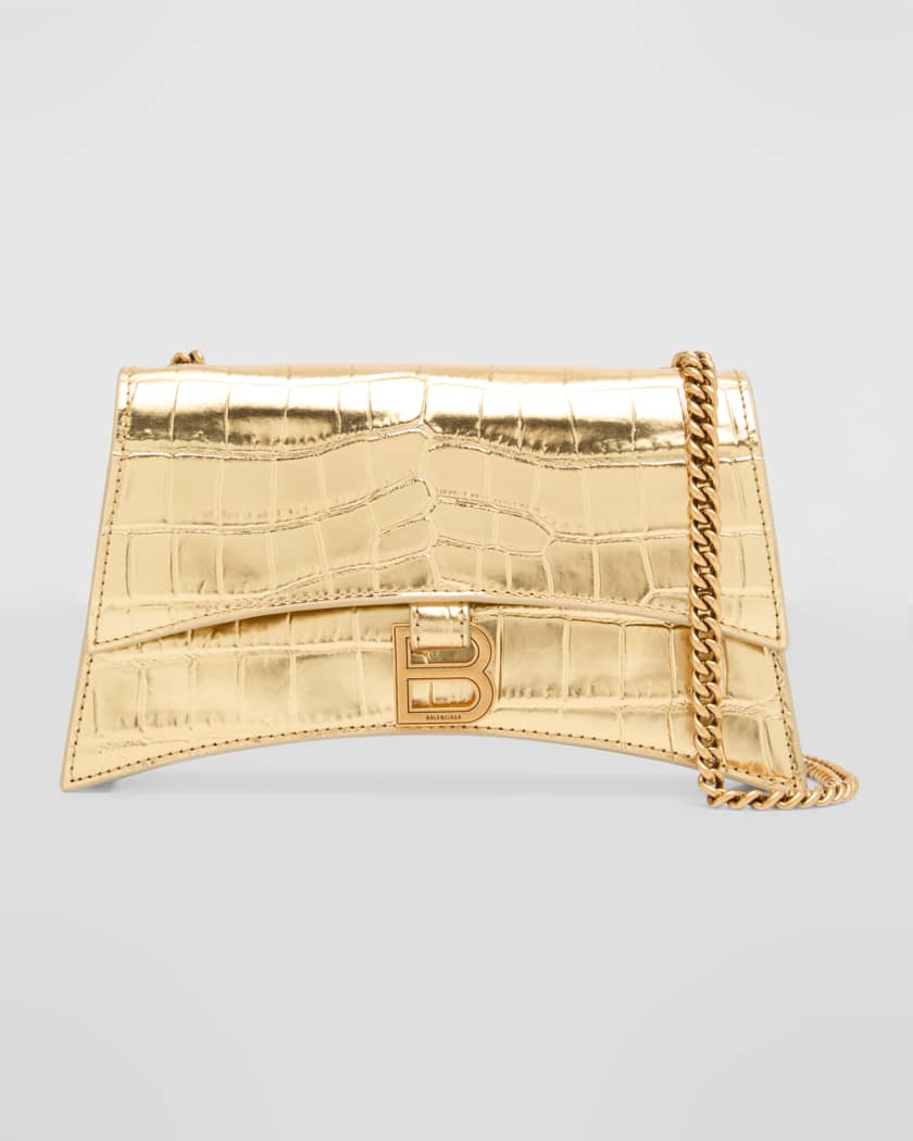 Women's Crush Xs Chain Bag Metallized Crocodile Embossed in Gold