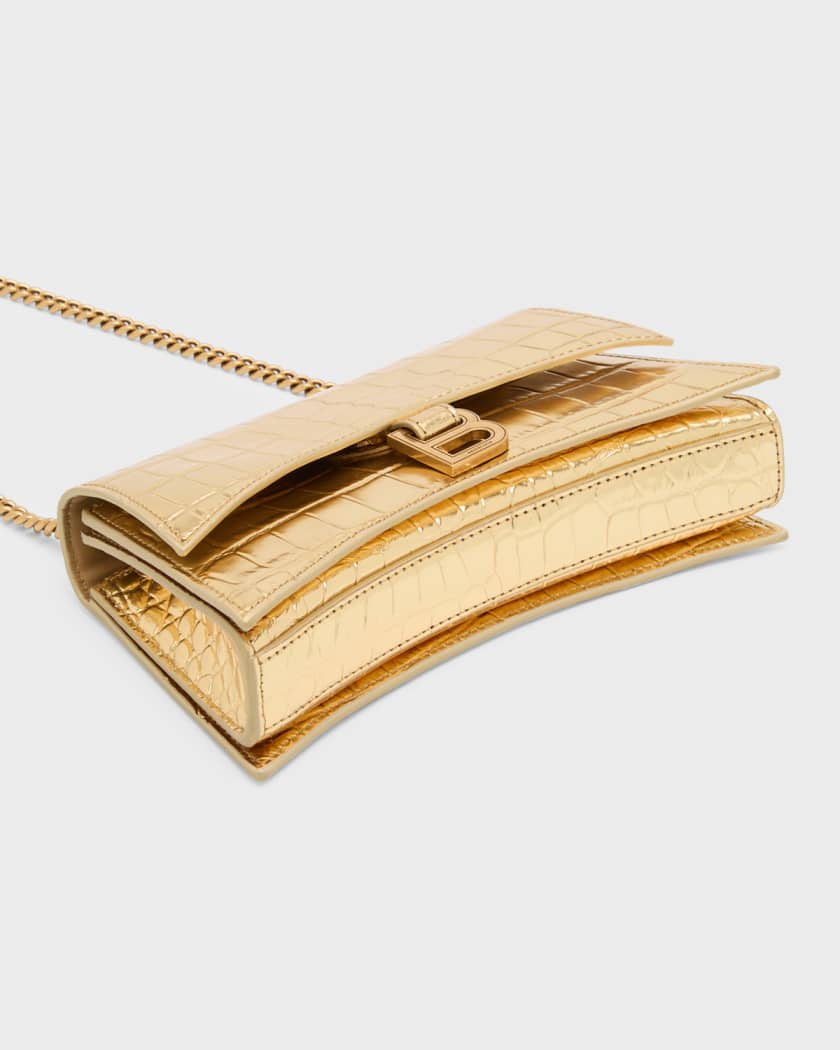 Women's Crush Xs Chain Bag Metallized Crocodile Embossed in Gold