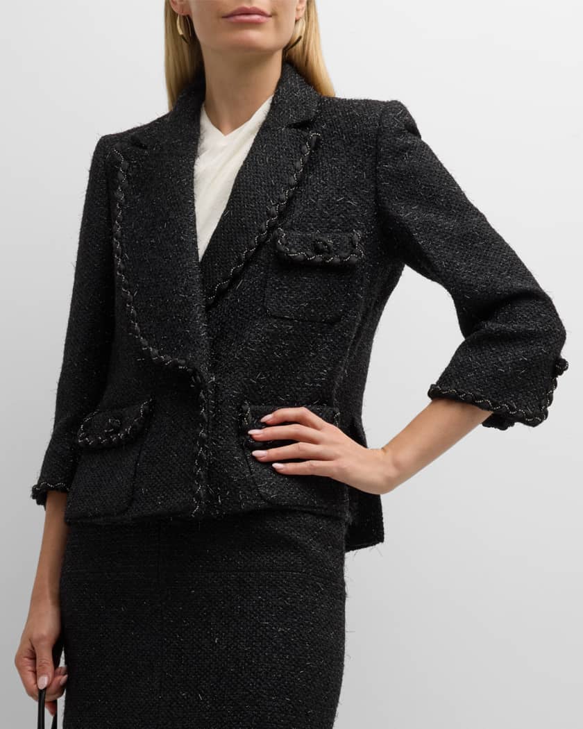 Lady jacket in multicolor metallic tweed store with braided trim