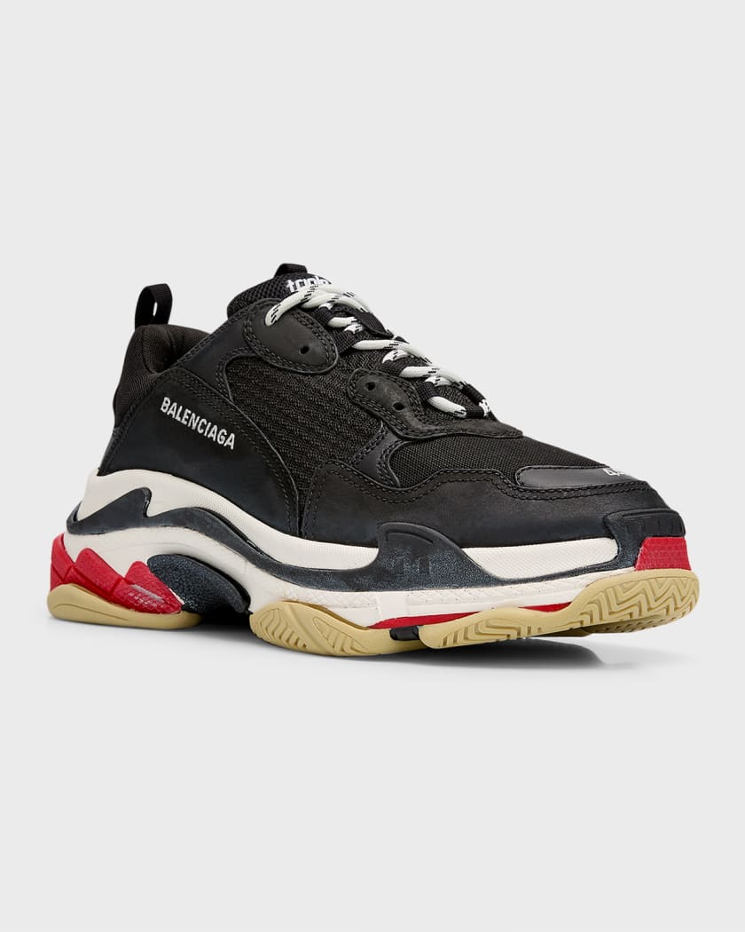 Balenciaga Red/Grey Mesh and Nubuck Triple S Low Top Sneakers Size