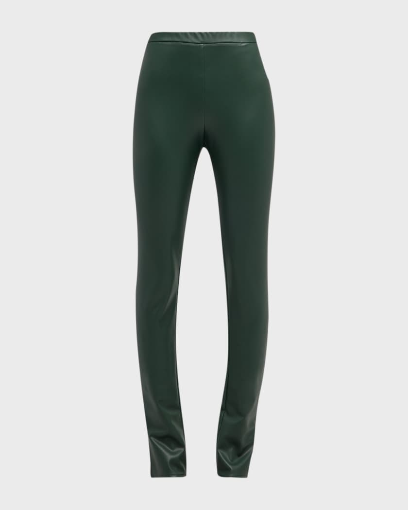 Stretch Faux Leather Slit Hem Leggings