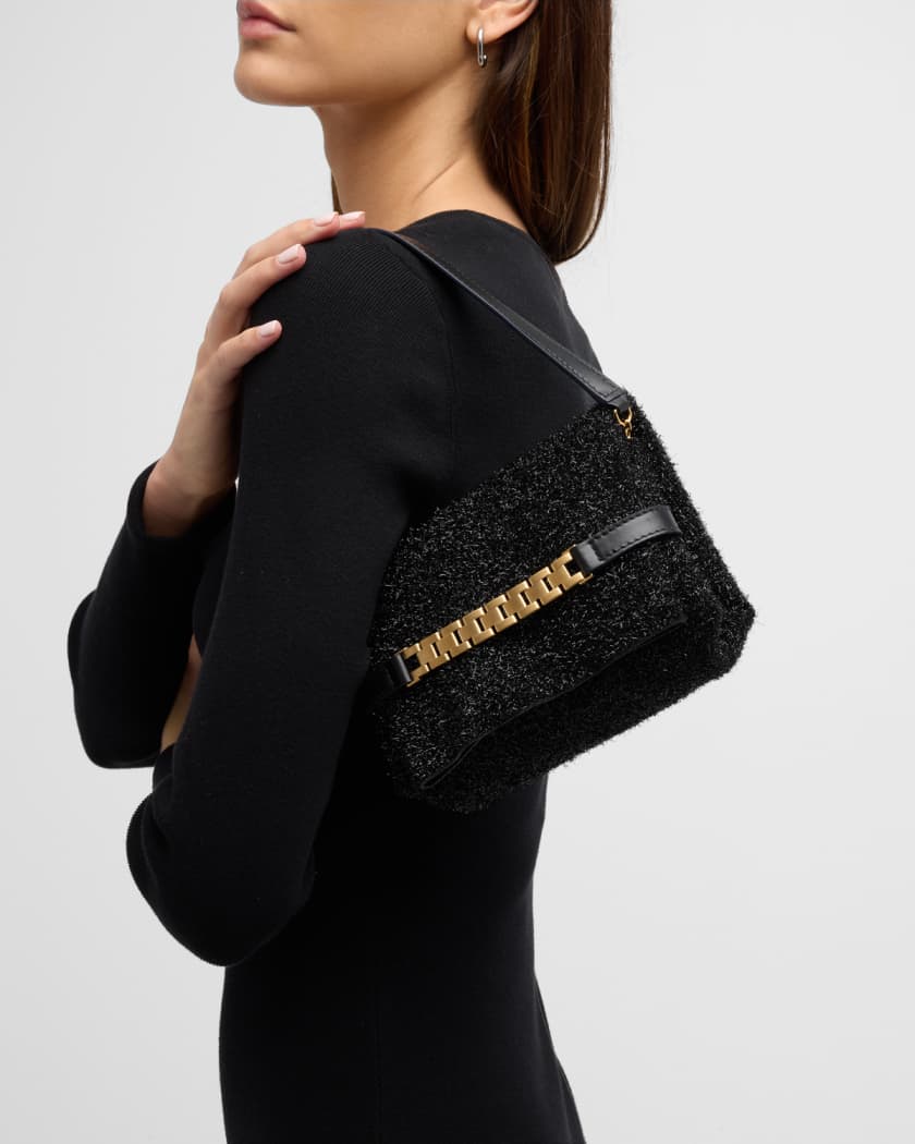 Mini Chain Leather Shoulder Bag in Black - Victoria Beckham