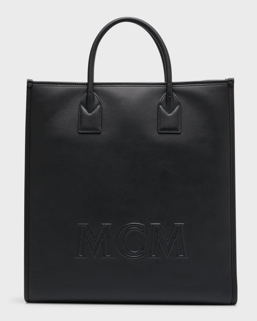 mcm black leather tote bag