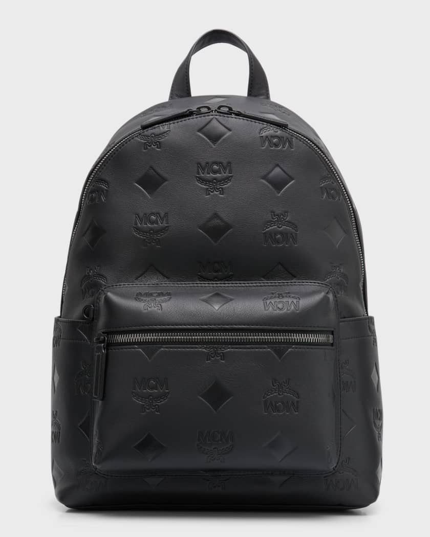 MCM Stark Monogram Leather Backpack in Blue for Men