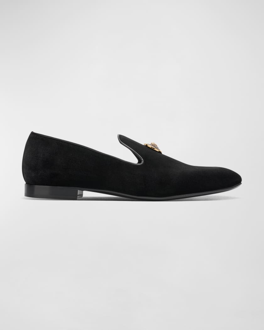 Versace Black Embroidered Loafers
