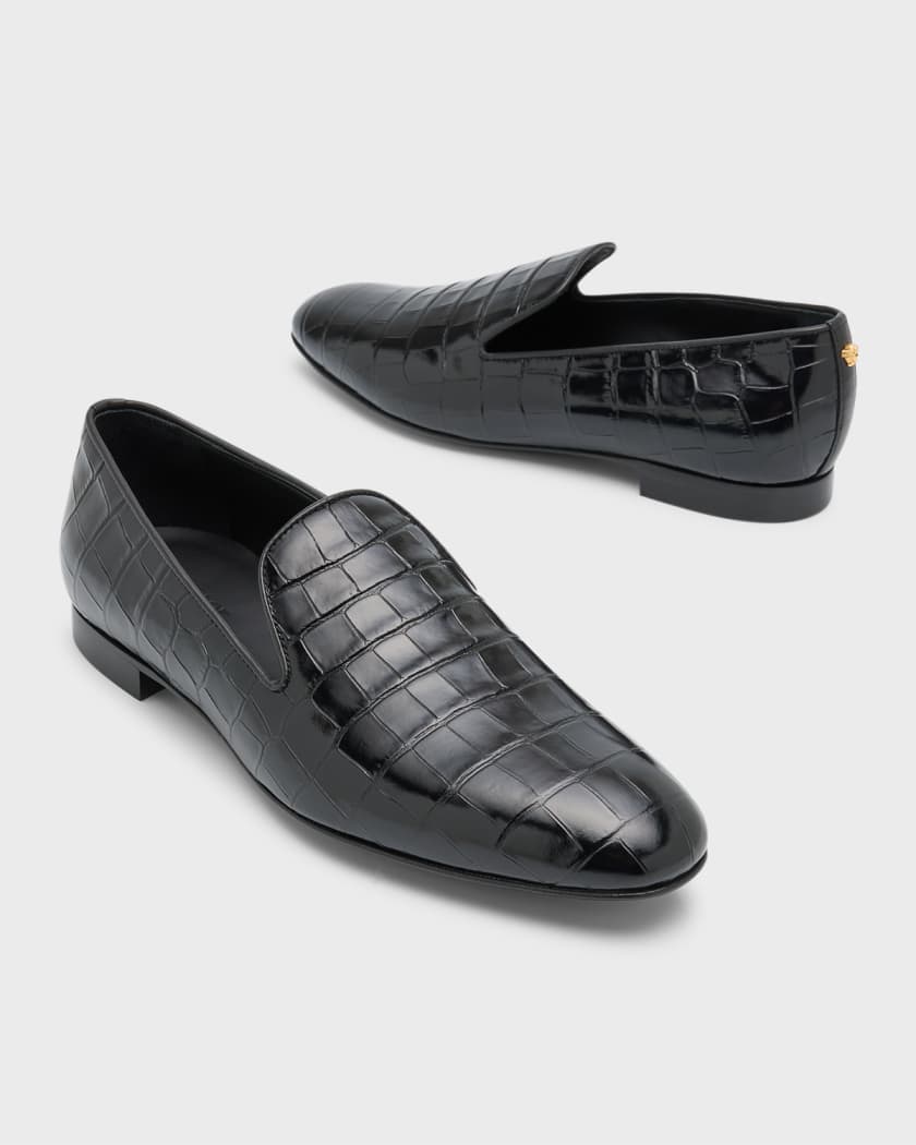 Versace crocodile-effect leather loafers - Black