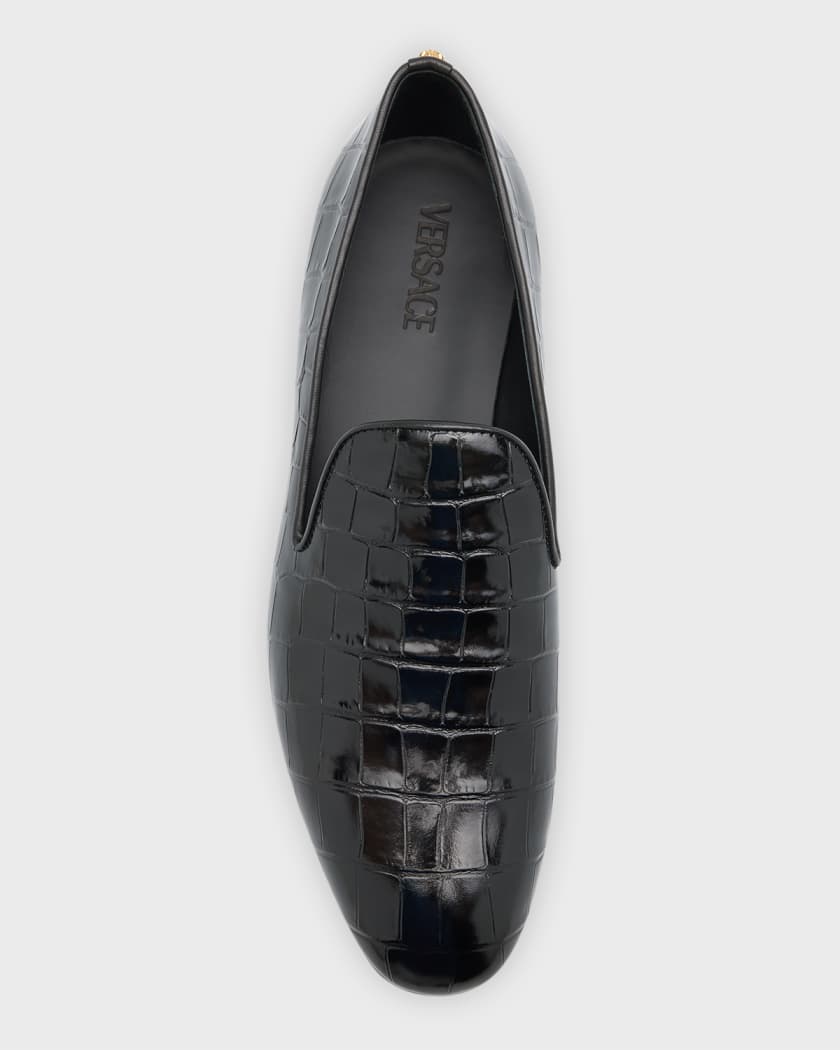 Men s Croc Effect Leather Smoking Slippers
