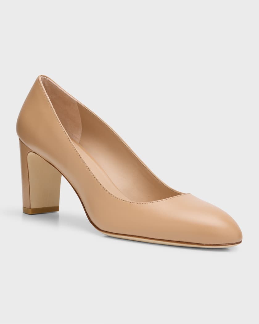 Leather block heel court shoes hot sale