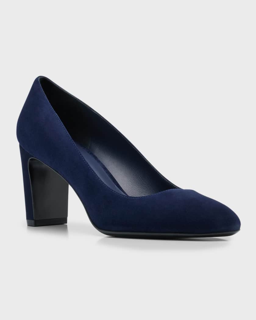 Blue suede block heel deals