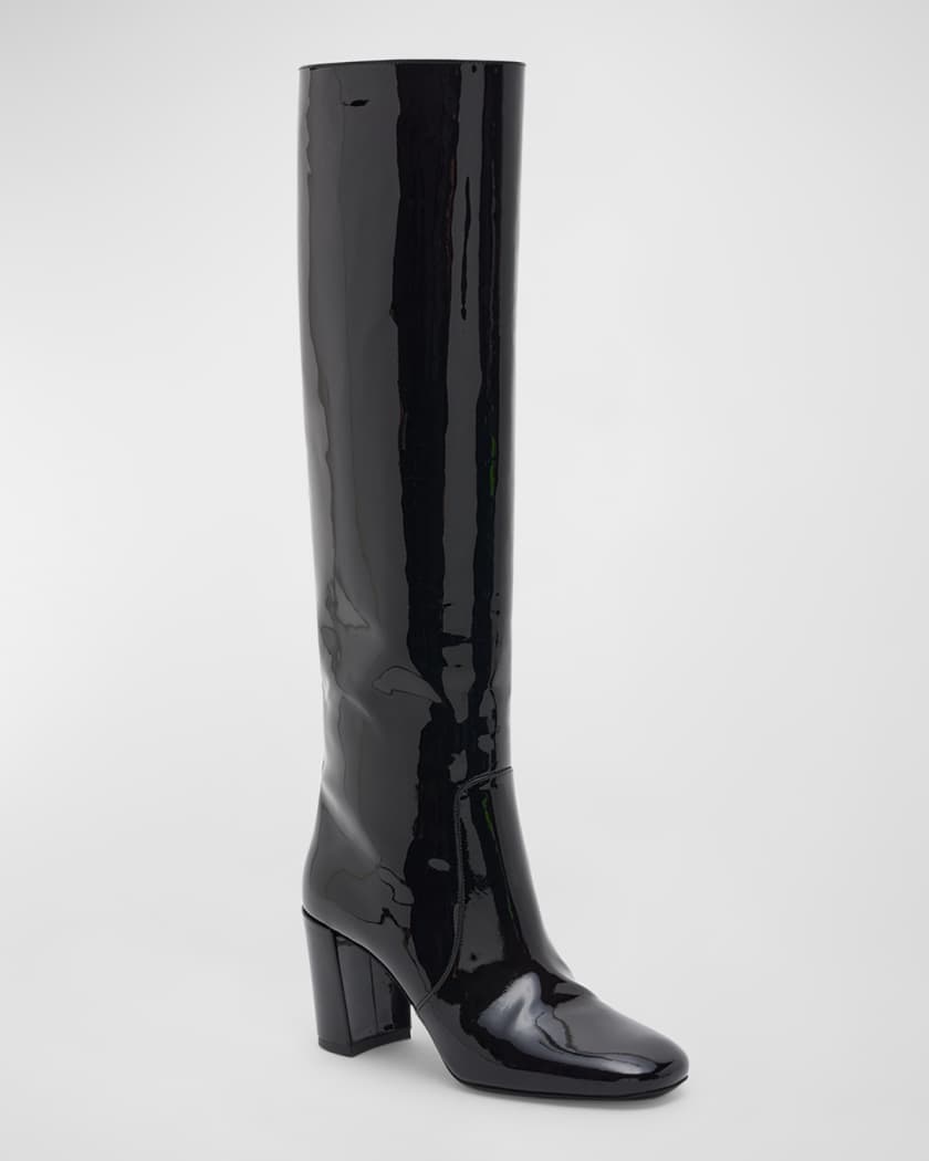 Prada Square-toe Knee-high Patent-leather Boots in Black