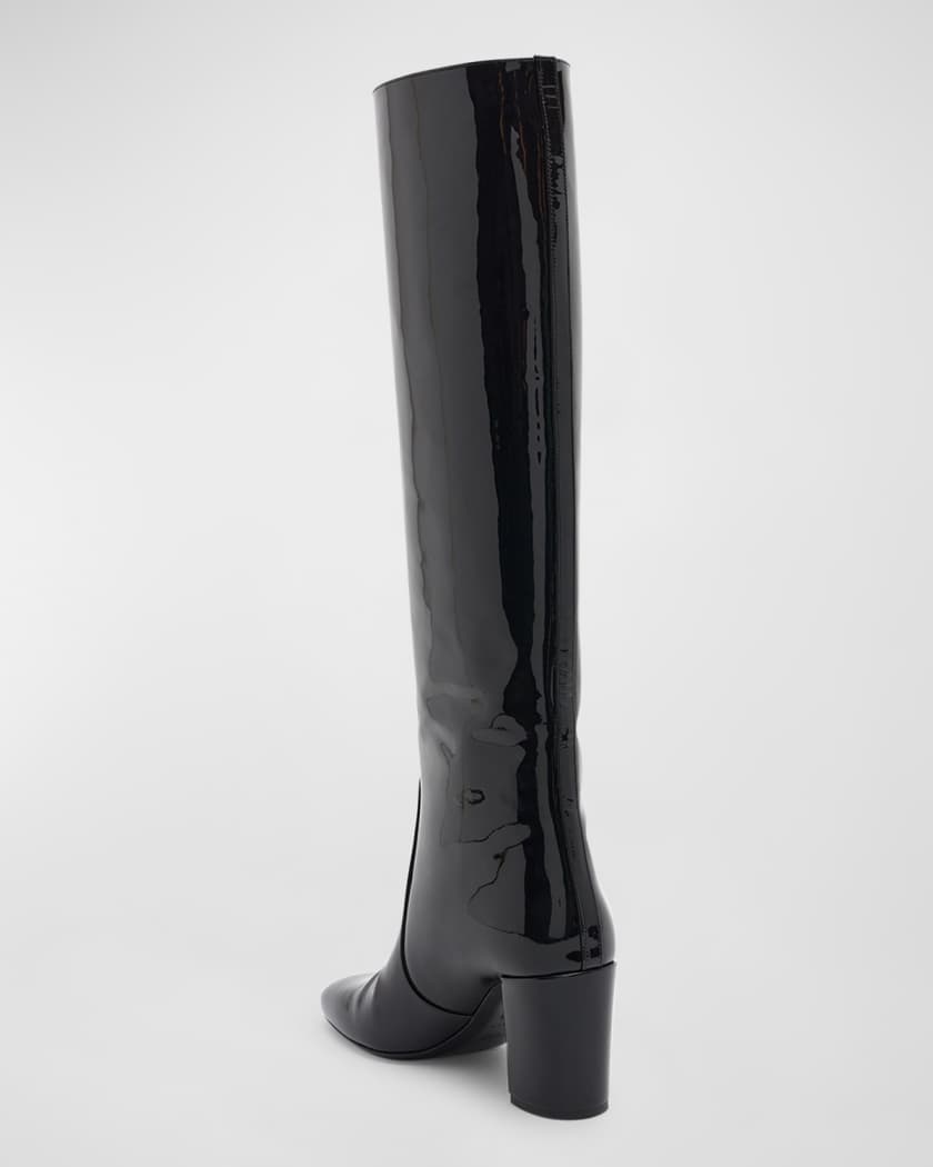 Prada Square-toe Knee-high Patent-leather Boots in Black