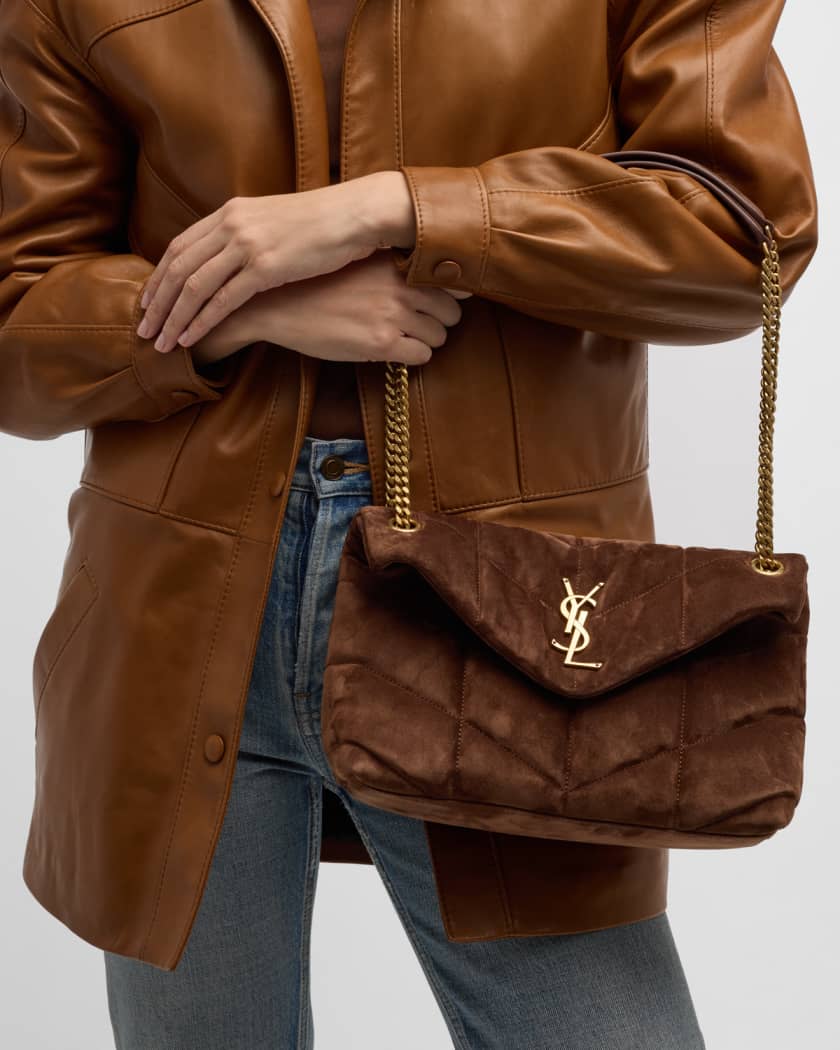 Saint Laurent Lou Puffer Small YSL Shoulder Bag in Quilted Suede