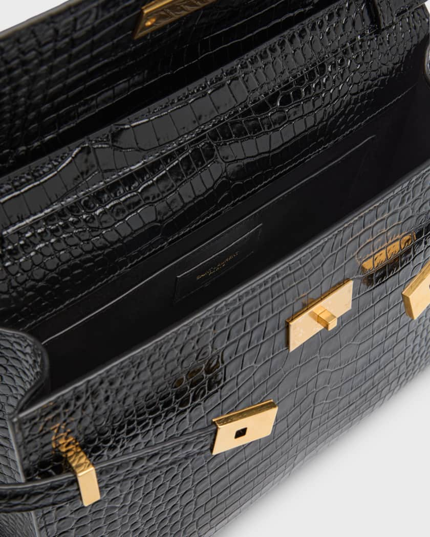 Saint Laurent Manhattan Leather Shoulder Bag - Black Croc/Gold