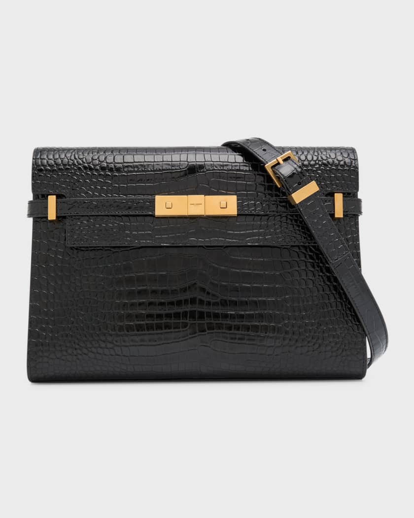 Manhattan Small Croc Effect Leather Tote in Black - Saint Laurent