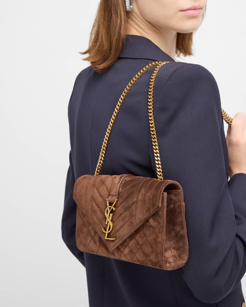 Saint Laurent Small Envelope Suede Crossbody Bag in Brown Coffee